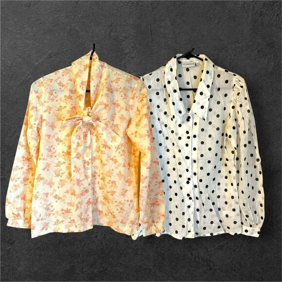 2 Vintage blouses JH collections & Koret sheer polkadot and silky floral sz 8 - Picture 2 of 5
